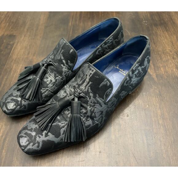Sebastian Cruz Couture Black Jacquard Floral Loafers Tassle 40 Size 7.5 $1495 main image 6